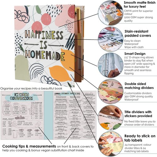 Balanchy 118 pc, 8.5"x11" 3-Ring Recipe Binder Organizer Kit to Write Your Own Recipes Binder Kit with Cards, Dividers, DIY Recipe Binder Cookbook, Protective Sleeves, Recipe Box, Cards & Labels