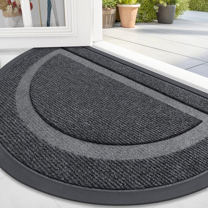 OLANLY Half Circle Door Mat - Waterproof All-Season Doormat for Indoor/Outdoor Use | 47x32, Grey