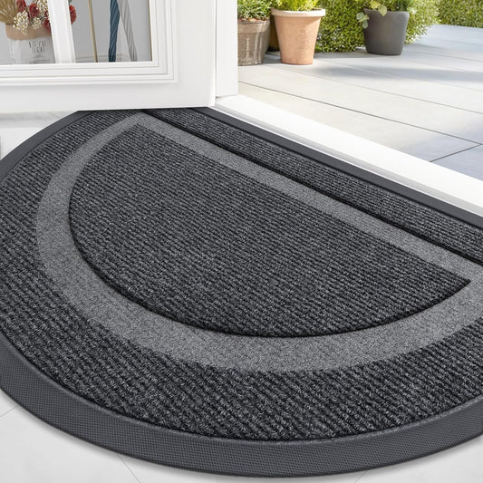 OLANLY Half Circle Door Mat - Waterproof All-Season Welcome Mat | Sturdy Natural Rubber, 59x23, Grey