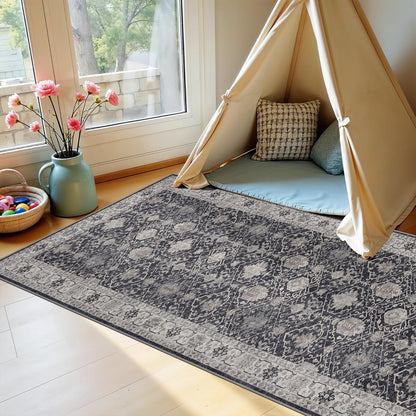 Skiennix Washable 3x7 Entryway Runner Rug - Soft, Water-Resistant Non-Slip Carpet for Home Use | Black