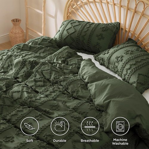 Bedsure Boho Duvet Cover - Soft & Comfortable Queen Size Bedding Set in Olive Green | Machine Washable Design