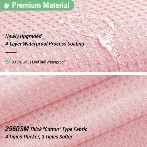 Dynamene Extra Long Fabric Shower Curtain - Waffle Weave 90 Inches Long Heavy Duty Cloth Shower Curtains for Bathroom, 256GSM Tall Hotel Luxury Bath Curtain Set with 12 Plastic Hooks, Pink