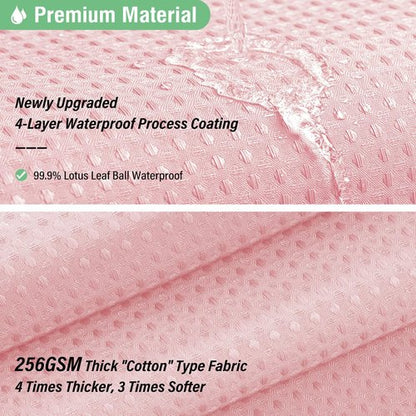 Dynamene Extra Long Fabric Shower Curtain - Waffle Weave 90 Inches Long Heavy Duty Cloth Shower Curtains for Bathroom, 256GSM Tall Hotel Luxury Bath Curtain Set with 12 Plastic Hooks, Pink
