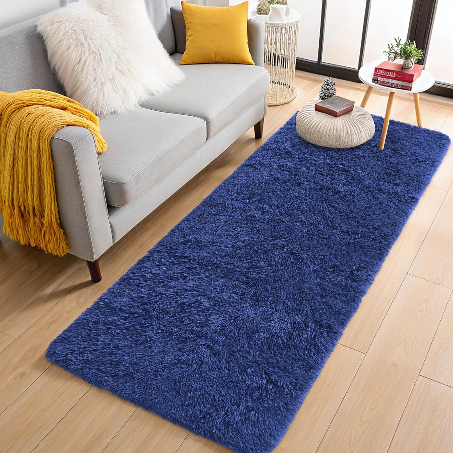 OLANLY Machine Washable Runner Rugs - Soft Fluffy Shaggy Design for Hallways & Bedrooms | Navy Blue