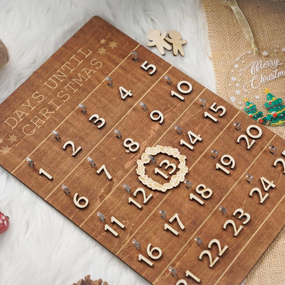 Skiennix Christmas Advent Calendar - Wooden Countdown Wall Hanging Sign | Rustic Holiday Decor for Kids & Family