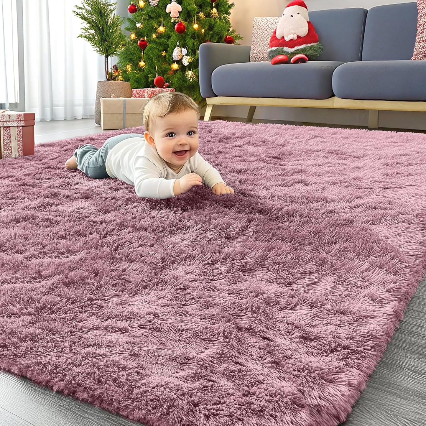 OLANLY Area Rugs - Soft Fluffy Shaggy Indoor Carpet for Living Room & Bedroom | 4x5.9 ft Blush