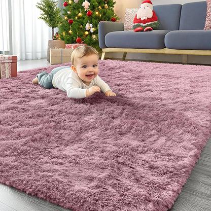 OLANLY Area Rugs - Soft Fluffy Shaggy Indoor Carpet for Living Room & Bedroom | 4x5.9 ft Blush