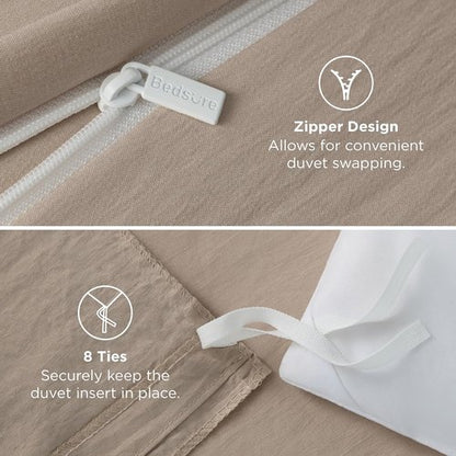 Bedsure King Duvet Cover Set - Soft Prewashed Cotton-Like Polyester, Light Brown | 3 Pieces, 120x98 Inches