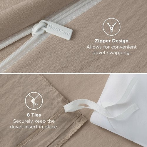 Bedsure Light Brown Duvet Cover Full Size - 3 Pieces Prewashed Extra Soft Cotton-Like Bedding Set, Includes 1 Duvet Cover 80x90 Inches with Zipper Closure & 2 Pillow Shams, Comforter Not Included