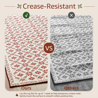 Jinchan Christmas Runner Rug 3x8 - Knit Snowflake Print, Ivory & Red (Variation: Knit Red on Ivory+3' x 8')