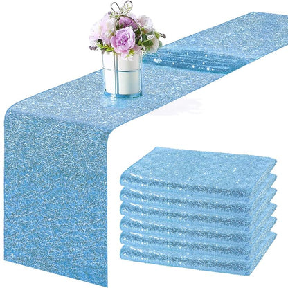 Lake Blue 6-Piece 12 x 108 Inch Sequin Table Runner Set - Glitter Decor