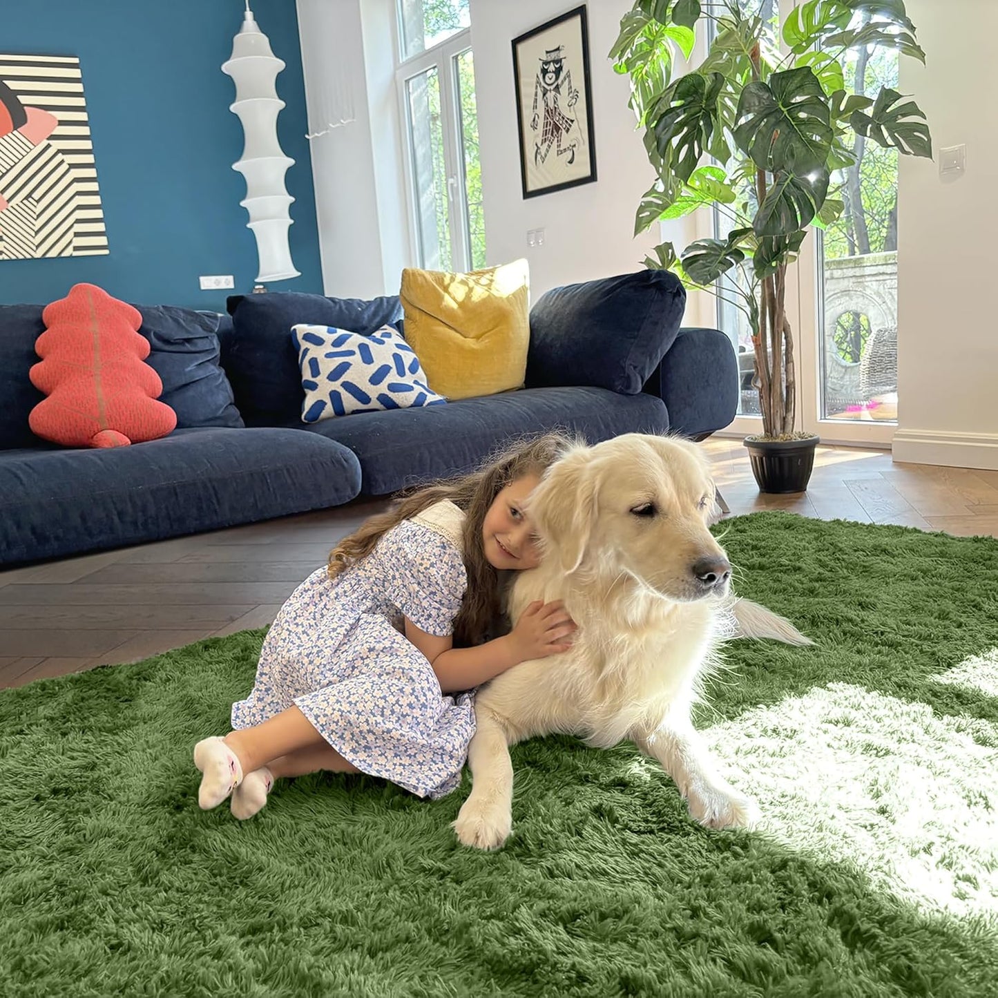 OLANLY Machine Washable 2x6 Runner Rug - Soft Fluffy Shaggy Indoor Carpet for Bedroom & Hallway | Green