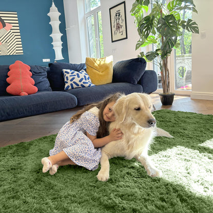 OLANLY 2x8 Machine Washable Runner Rugs for Hallway, Soft Fluffy Shaggy Bedside Rugs for Bedroom, Living Room, Indoor Floor Carpet for Kids Girls and Boys, Home Decor Aesthetic, Green