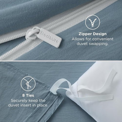 Bedsure Oversized King Duvet Cover Set - Extra Soft Prewashed Cotton-Like Polyester, Mineral Blue | 3 Pieces with Zipper Closure