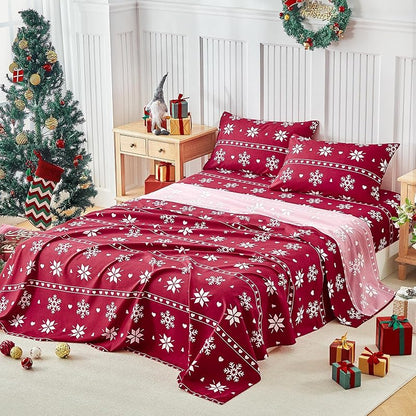 Tokokimo Christmas Bedding Set Queen 4-Piece Snowflake - Red Variation