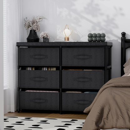 PPN Dresser - 6 Fabric Drawer Storage Cabinet for Living Room & Bedroom Organization - Black