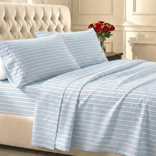California Design Den Twin Size 100% Cotton Sheets Set - 400 Thread Count, Award-Winning Sateen Finish, Cape Stripe Blue