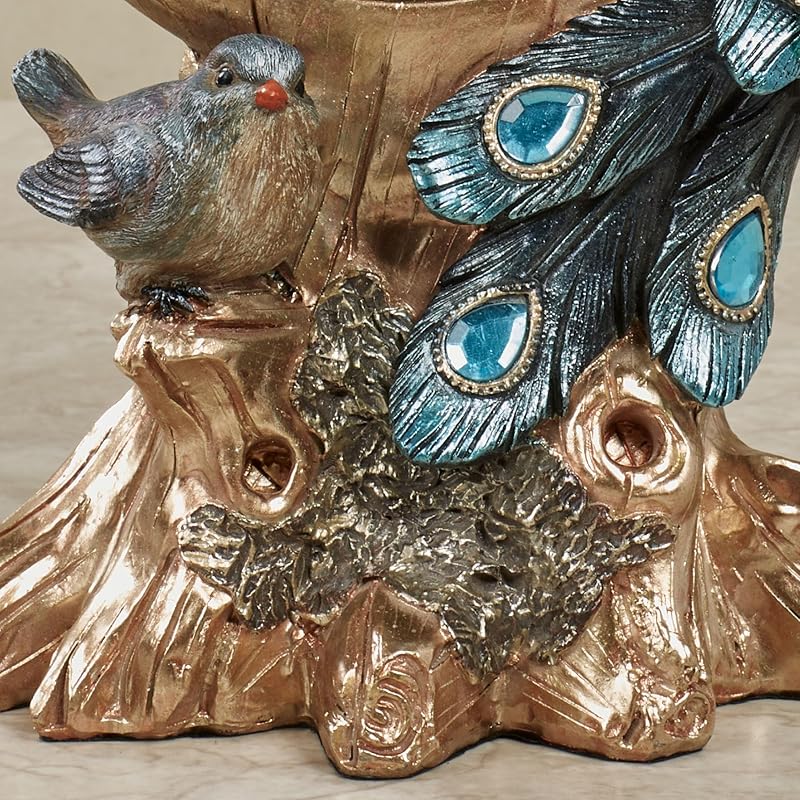 Poised Peacock Battery-Operated Pedestal Clock with Resin Birds