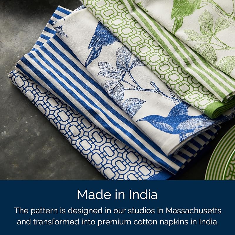 Pinstripe Blue Dinner Napkins Set of 4 - 22" x 22" Cotton Cloth Napkins (Variation: Pinstripe Blue+22" x 22" Set of 4)