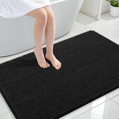 OLANLY Large Bathroom Rugs - Extra Soft Chenille Bath Mats | Quick-Dry, Machine Washable, Black 44x32