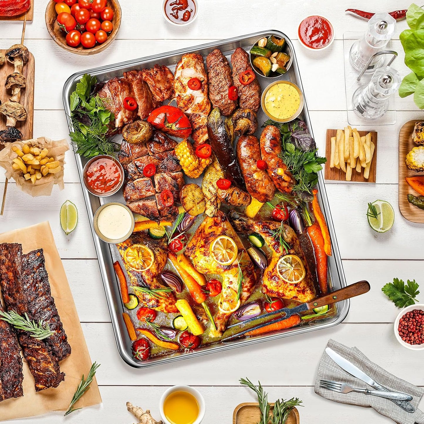 Skiennix Extra Large Stainless Steel Baking Sheet - Nonstick, Warp Resistant & Dishwasher Safe (20" x 14" x 1")
