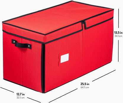 ZOBER Christmas Ornament Storage Box | Durable 600D Oxford Fabric - Holds 128 Ornaments in Drawer Trays - Red