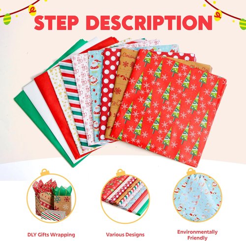Joiedomi Christmas Tissue Paper - 150 Assorted Sheets for Easy Gift Wrapping | Perfect for Boxes & Wine Bottles