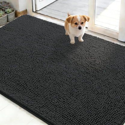 OLANLY Dog Door Mat - Absorbent Non-Slip Washable Chenille Mat for Muddy Paws | 48x30 Dark Grey