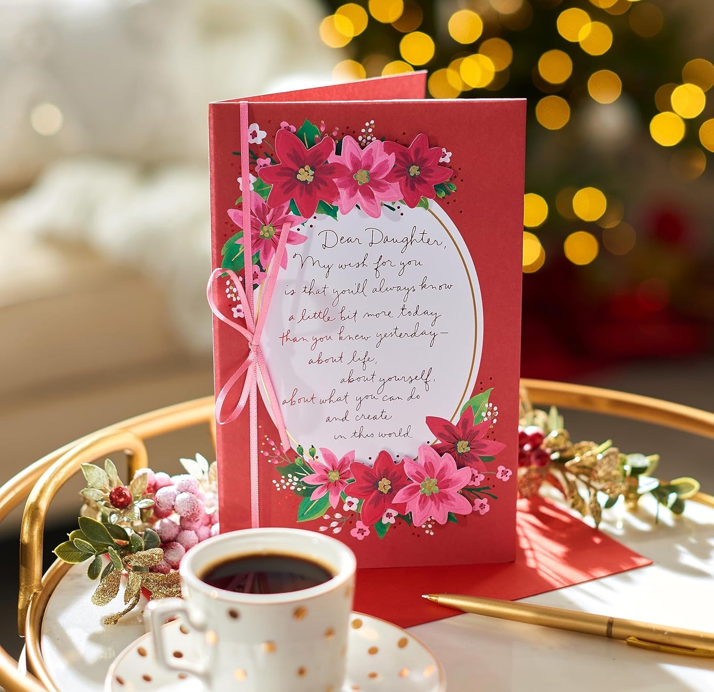 American Greetings Christmas Card - Festive Floral Design with Poinsettias for Daughter | Perfect Holiday Greeting