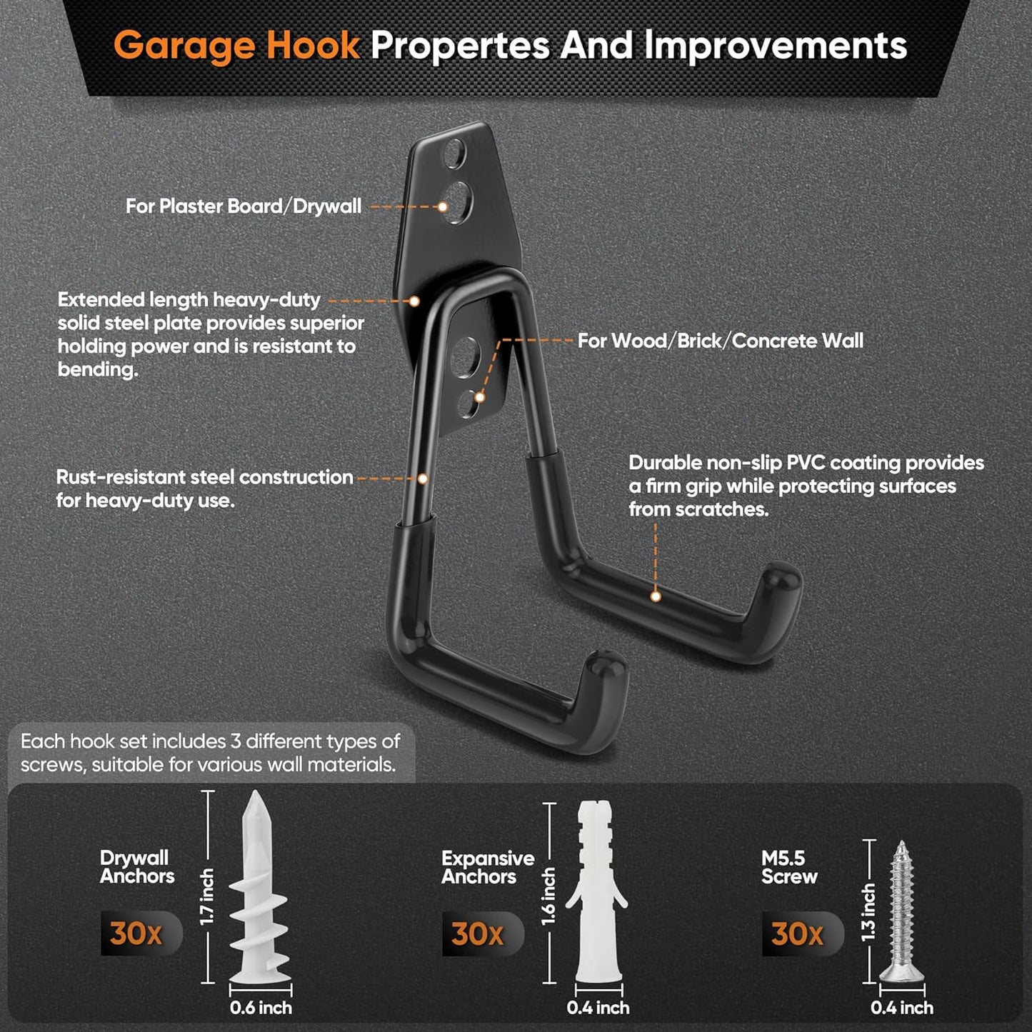 Nacial Heavy-Duty Garage Hooks - 16 Pack Utility Steel Wall Mount Storage for Bikes, Ladders & Tools