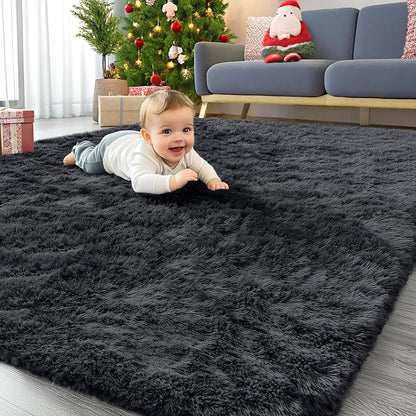 OLANLY Area Rug - Soft Fluffy Shaggy Design | Machine Washable 4x5.9 ft for Living Room & Bedroom - Black