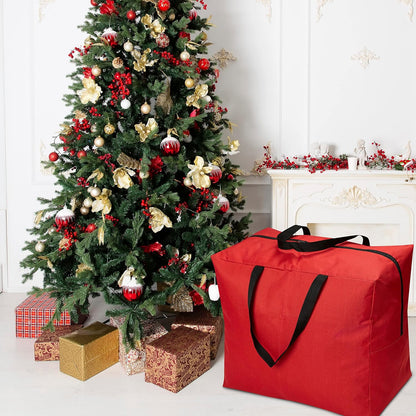 ProPik Holiday Ornaments Storage Bag - Tear-Proof Polyester, 15” x 9.8” x 18.1”, Red with Handles