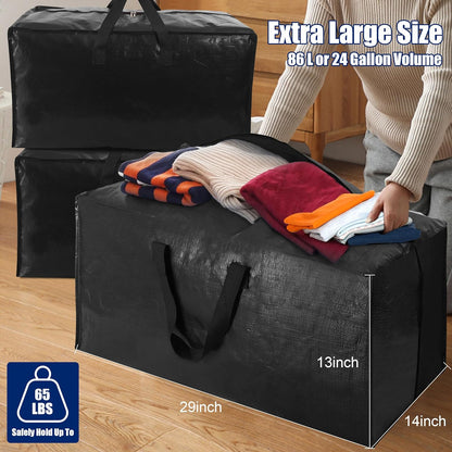 Cosy Family Extra Large Moving Bags - Heavy Duty Storage Totes with Backpack Straps & Strong Zippers | Set of 4, Black