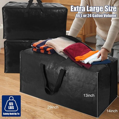 Cosy Family Heavy Duty Moving Bags - 12 Pack with Backpack Straps & Strong Handles | X-Large Black Storage Totes
