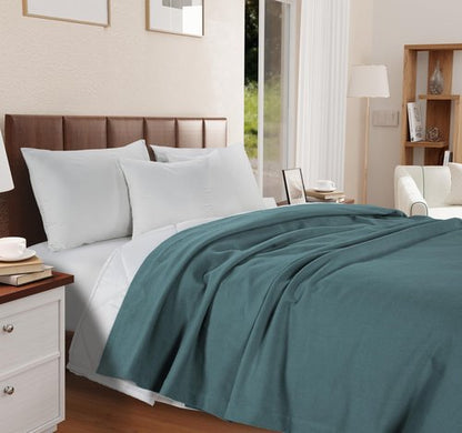LANE LINEN 100% Cotton Queen Bed Blanket - Soft & Medium Weight Queen Blankets - Year Round Premium & Luxurious Essential - Great for Movie Night, Reading in Bed & Relaxing - OEKO-TEX Certified - Teal
