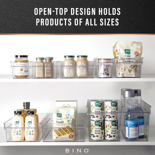 BINO Plastic Storage Bins - Shallow Multipurpose Organizer | Clear Kitchen Pantry & Freezer Containers