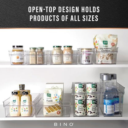 BINO Plastic Storage Bins - Shallow Multipurpose Organizer | Clear Kitchen Pantry & Freezer Containers