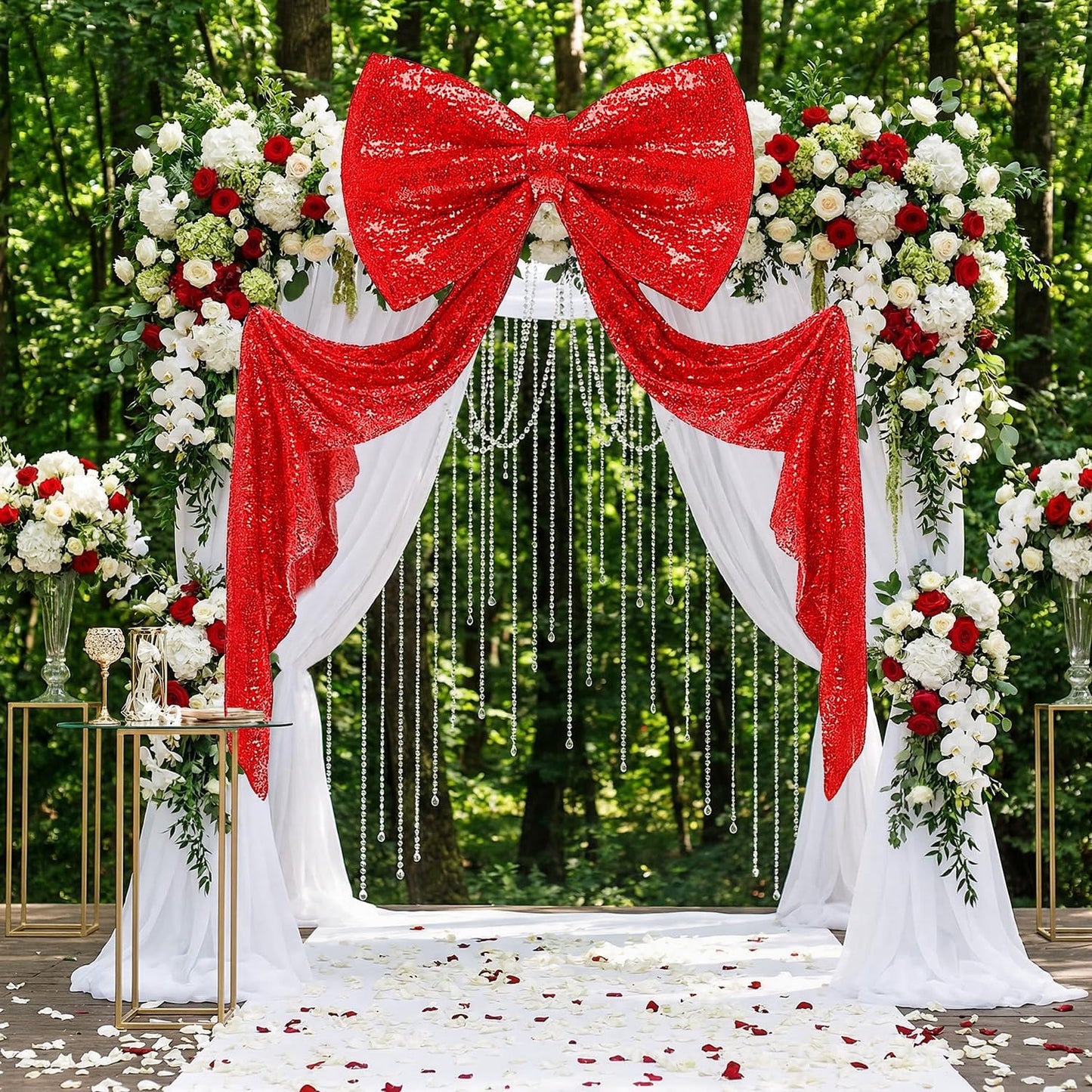 Skiennix Sequin Giant Bow - Oversized Red Decoration with Long Ribbon | 75 x 23 Inch for Weddings & Parties