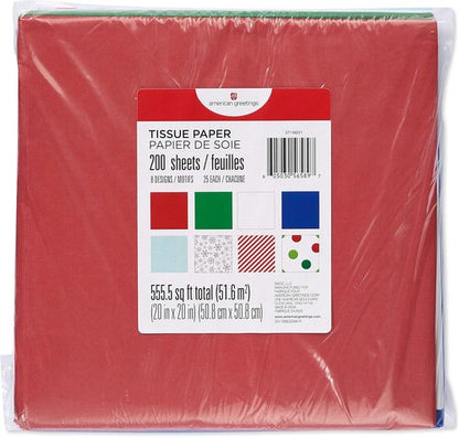 American Greetings Christmas Tissue Paper - 200 Sheets in Candy Cane Stripes & Polka Dots | 20" x 20" for Gifts & Crafts