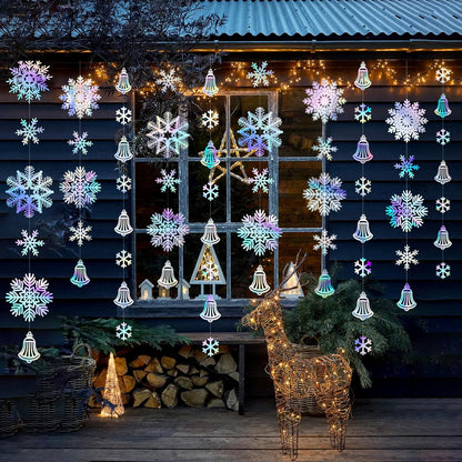 Skiennix 40 Ft Snowflakes Party Decorations - Iridescent Holographic Garland for Winter Wonderland Decor