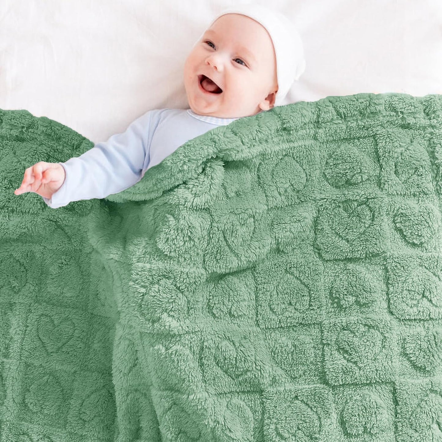 Yurhap Fleece Baby Blanket - Ultra Soft Heart Checkered Design | Cozy 30"x40" Sage Green for Infants