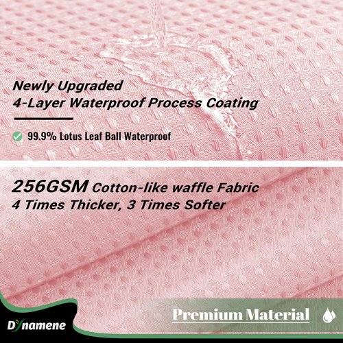 Dynamene 78 Inch Long Shower Curtain, Tall Waffle Fabric Shower Curtains for Bathroom, Hotel Waterproof Cloth Shower Curtain Liner Set with Hooks, Snap in Liner, Mesh Top Window, Pink, 72x78