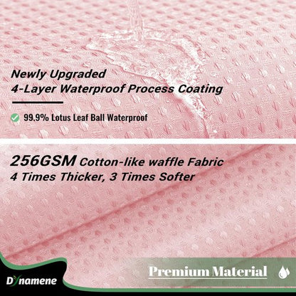 Dynamene 78 Inch Long Shower Curtain, Tall Waffle Fabric Shower Curtains for Bathroom, Hotel Waterproof Cloth Shower Curtain Liner Set with Hooks, Snap in Liner, Mesh Top Window, Pink, 72x78