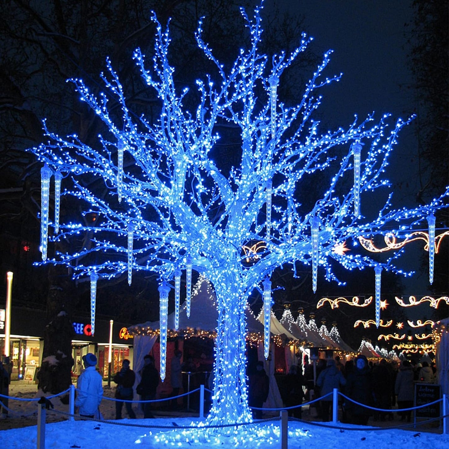 WATERGLIDE Meteor Shower Lights - 12" Outdoor Icicle Christmas Lights with 192 SMD LEDs | Connectable Blue Raindrop Decor