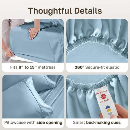 California Design Den Twin Bed Sheet Set - 100% Cotton, 400 Thread Count, Silky Smooth Sateen - Sky Blue