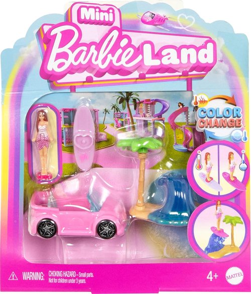 Barbie Mini Doll & Beach Convertible Vehicle Set - 1.5-Inch Color-Change Doll with Accessories