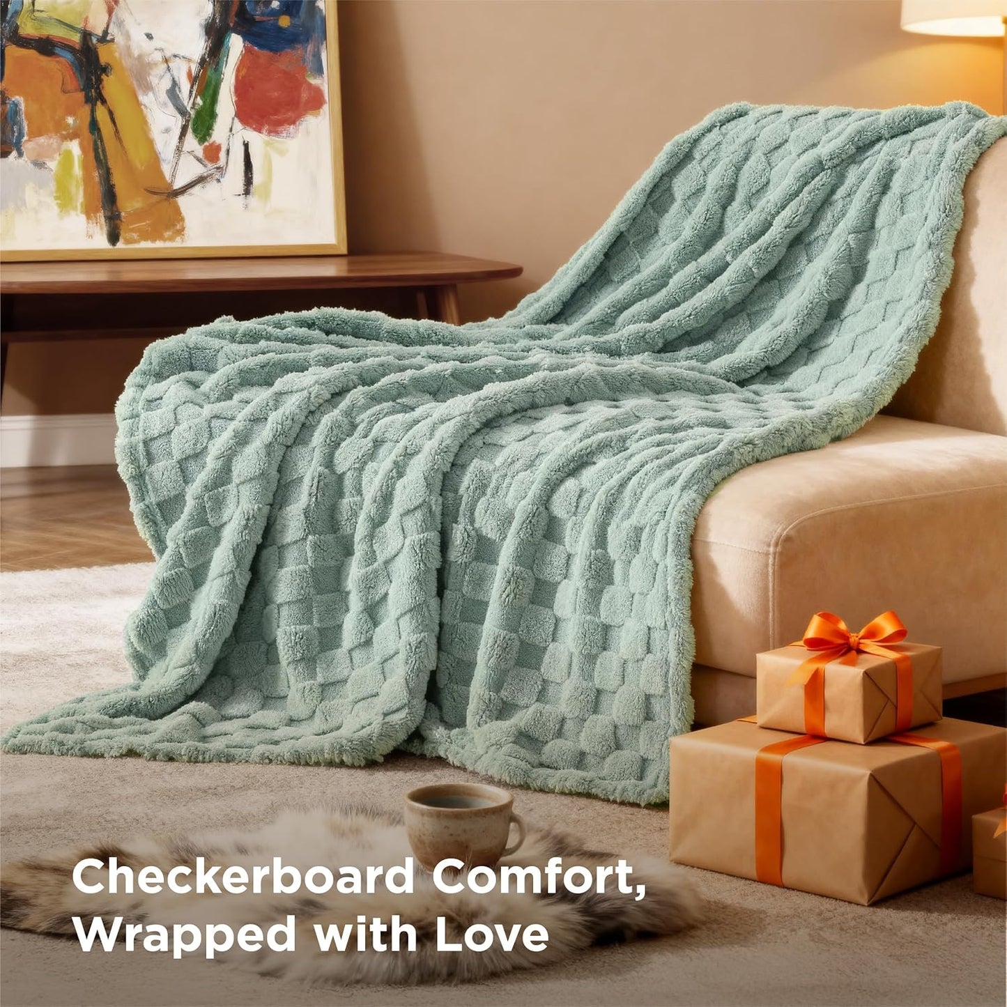 Bedsure GentleSoft Throw Blanket - Cozy Sage Green Checkered Fleece for Home Decor | 50x60 Inches