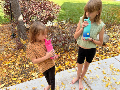 Mininoo Kids Water Bottle - 16oz Stainless Steel Insulated with Straw Lid | Purple/Pink