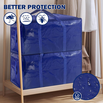 Skiennix Extra Heavy Duty Moving Bags - 12 Pack with Strong Zipper & Handles | 33 Gallon Dark Blue Storage Totes