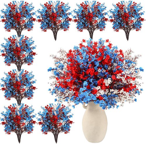 Lyrow Patriotic Artificial Flowers - 24 Pcs Red, Blue & White Table Centerpieces for 4th of July Decor